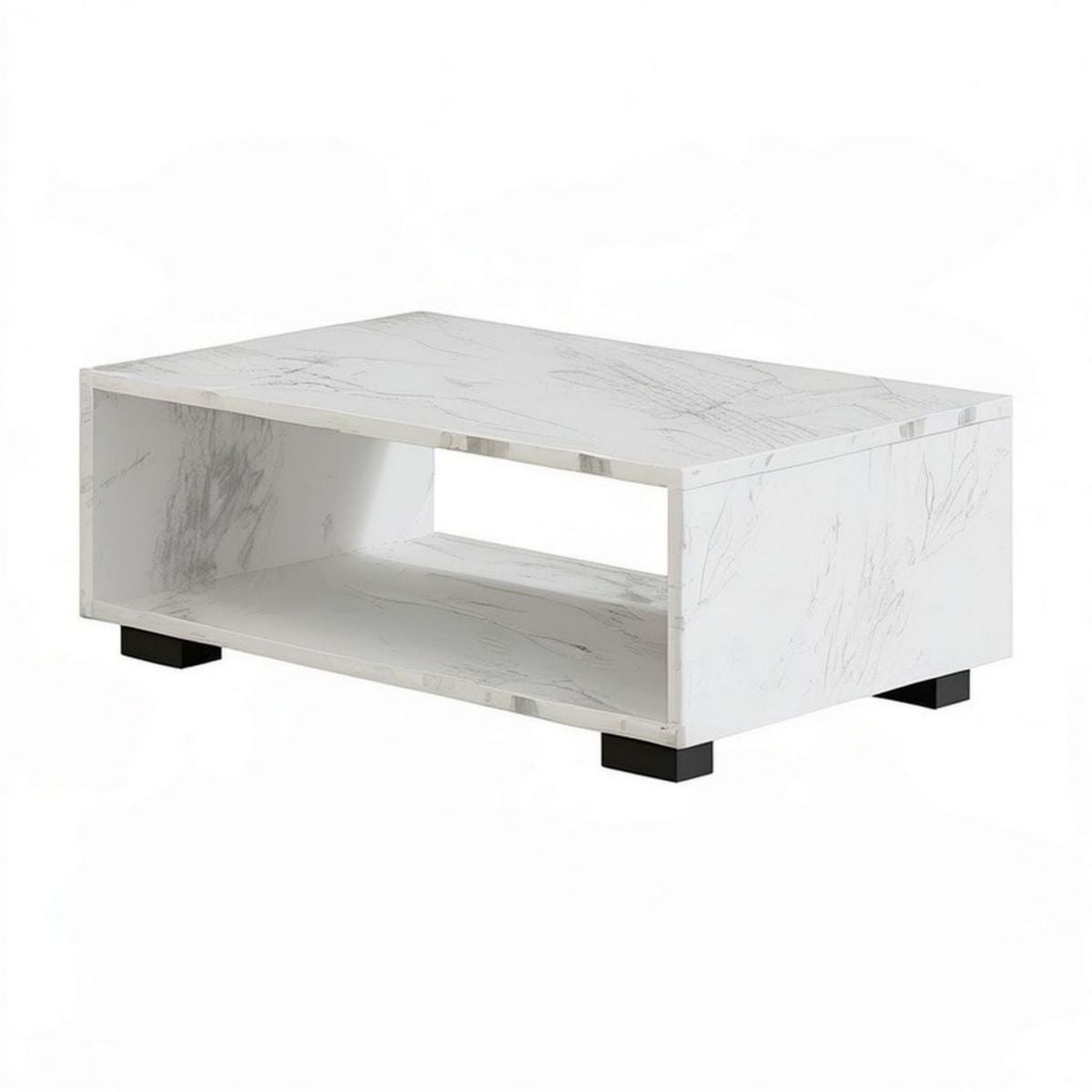 Rechteckiger Couchtisch 100 x 60 x 40 cm in Weiss-Grau Marmoroptik mit offenem Ablagefach