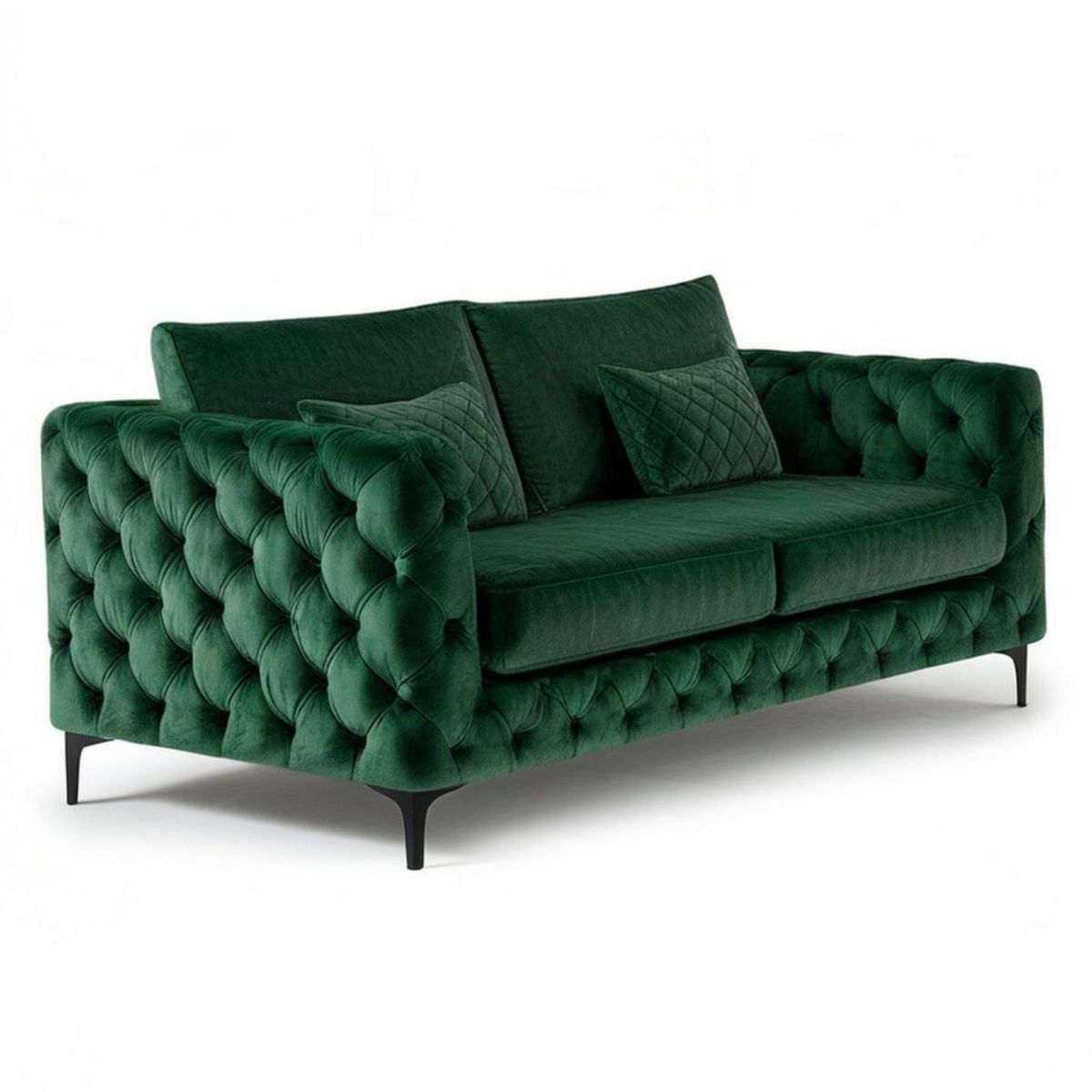 Chesterfield 2-Sitzer in Dunkelgrün aus Polyester-Samt, 180 x 85 x 80 cm