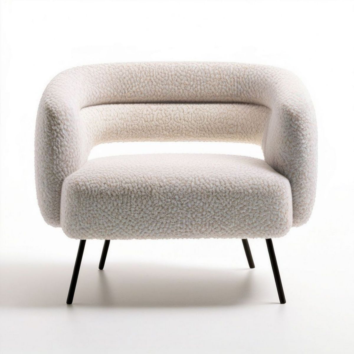 Bouclé-Polstersessel in Creme mit schwarzen Stahlbeinen, 80 × 76 × 74 cm