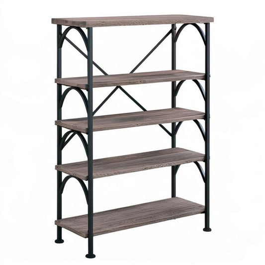 Regal im Industriestil mit 5 Ablagen, 100 x 30 x 180 cm, Dunkelbraun/Schwarz