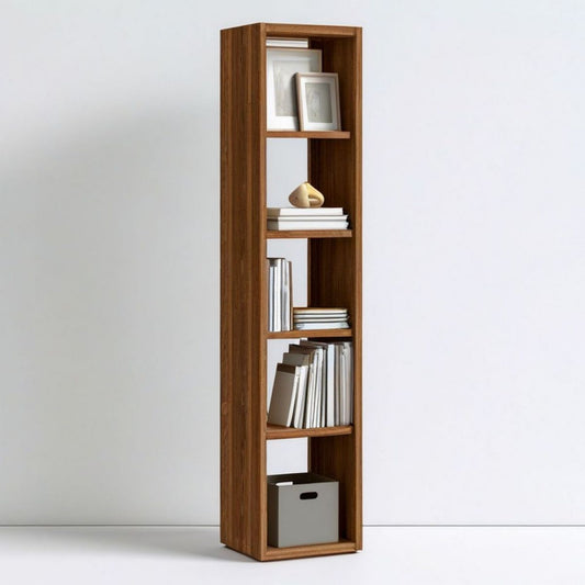 Schmales Standregal 40 x 30 x 180 cm in Nussbaumfarben aus MDF mit Nussbaumfurnier