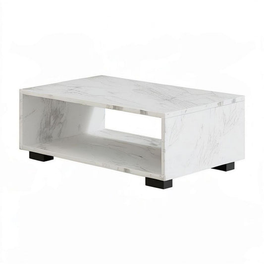 Rechteckiger Couchtisch 100 x 60 x 40 cm in Weiss-Grau Marmoroptik mit offenem Ablagefach