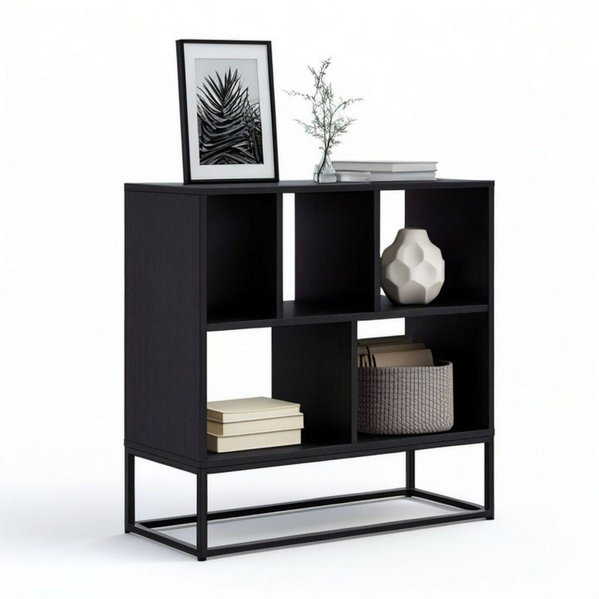 Bücherregal mit 6 offenen Fächern, 90 x 30 x 110 cm, Schwarz