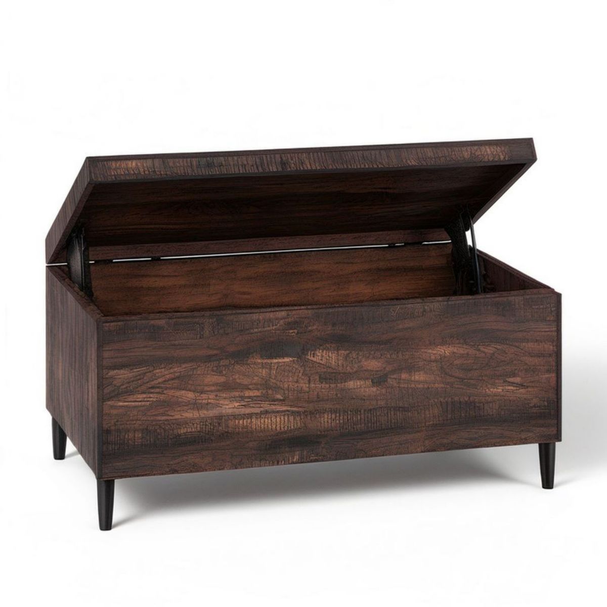 Couchtisch mit Stauraum, 90 x 60 x 45 cm, Dunkelbraun/Schwarz, Massivholz