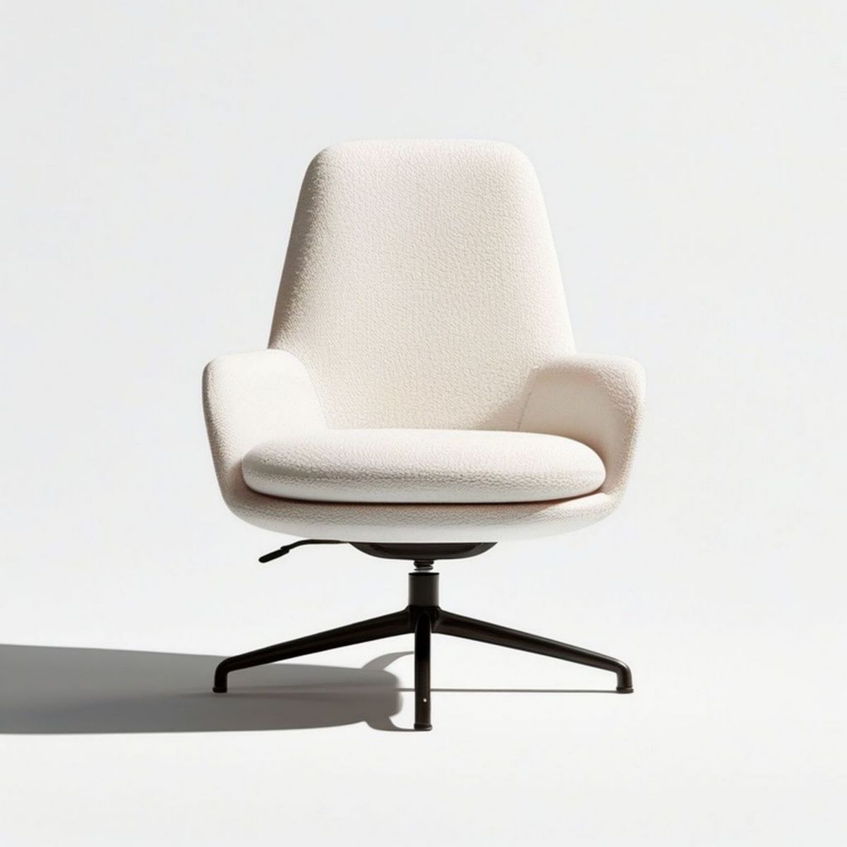 Drehbarer Loungesessel mit Armlehnen aus Bouclé-Polyester, Cremeweiss/Schwarz, 72 x 78 x 90–98 cm