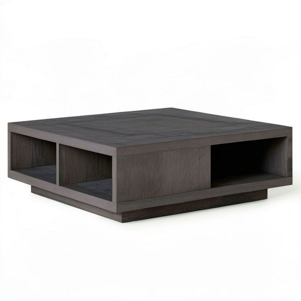 Quadratischer Couchtisch mit offenen Ablagefächern, 120 x 120 x 35 cm, Dunkelgrau in Eichenoptik