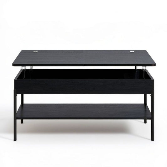Höhenverstellbarer Wohnzimmertisch 100 × 50 × 45–65 cm mit Stauraum, Schwarz