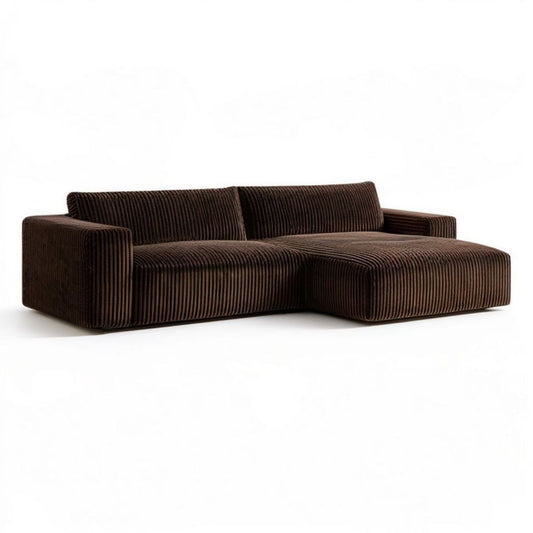 Ecksofa mit rechter Recamiere, gerippter Polyesterbezug, Dunkelbraun, 250 x 160 x 78 cm